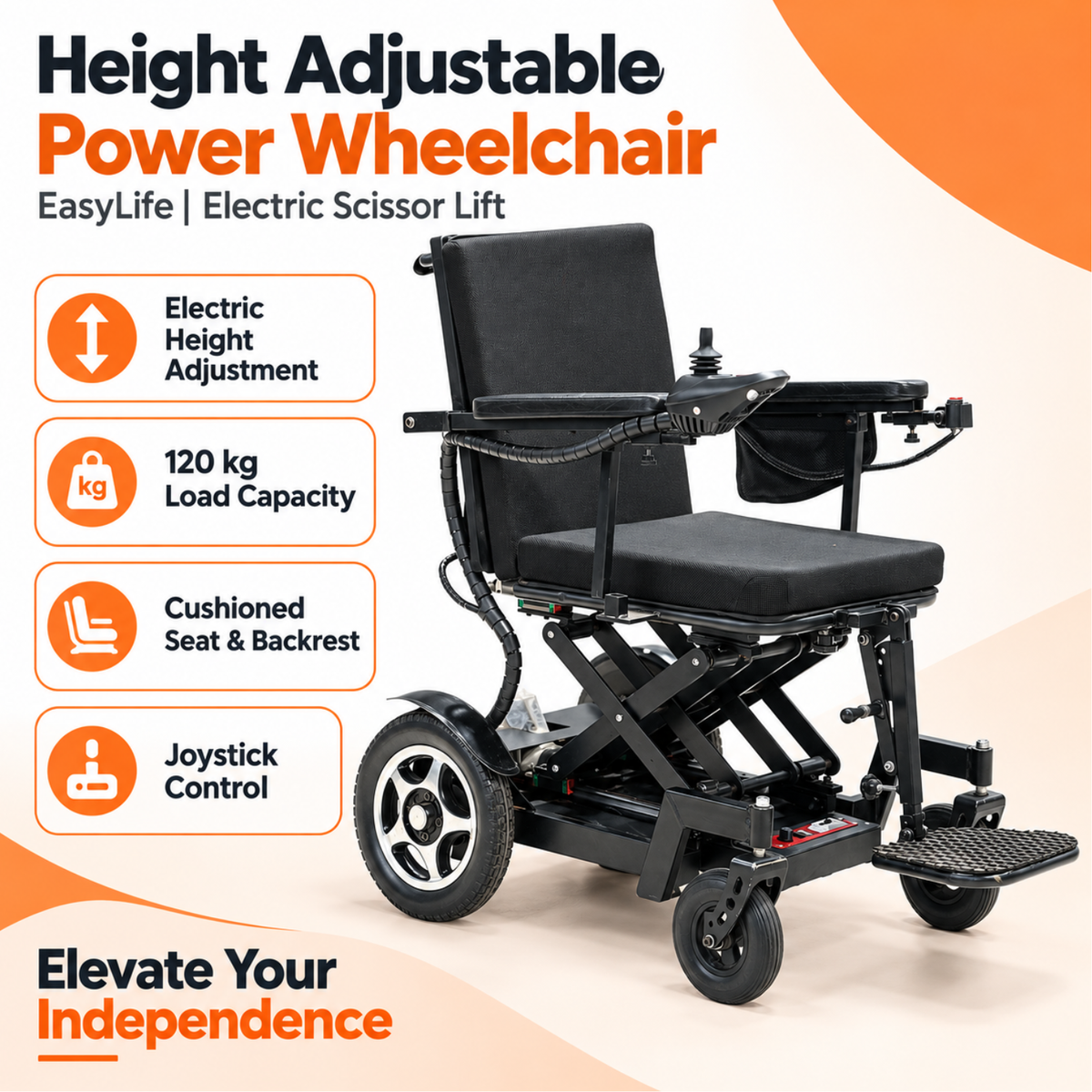 Height Adjustable Power Wheelchair - Scissor Lift Mechanism