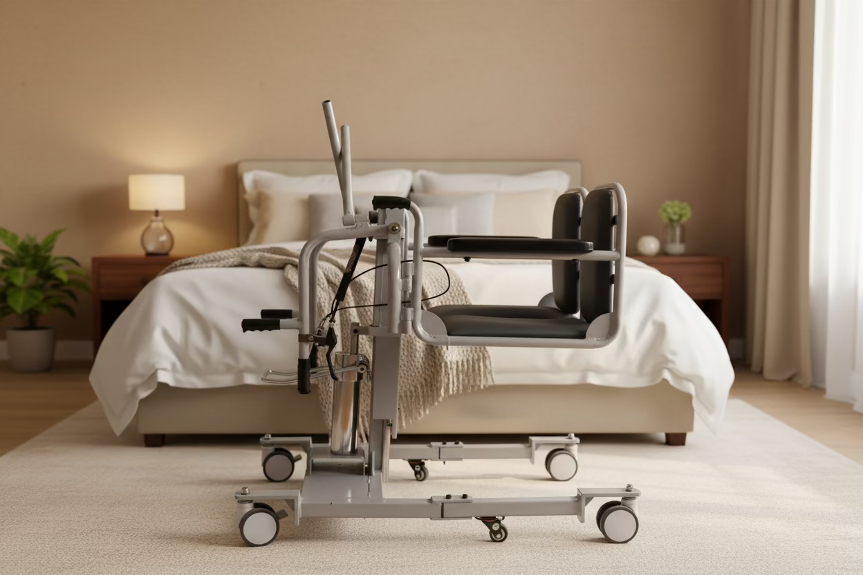 Commode Transfer Manual Chair - Manually Height Adjusted - Lifting Support