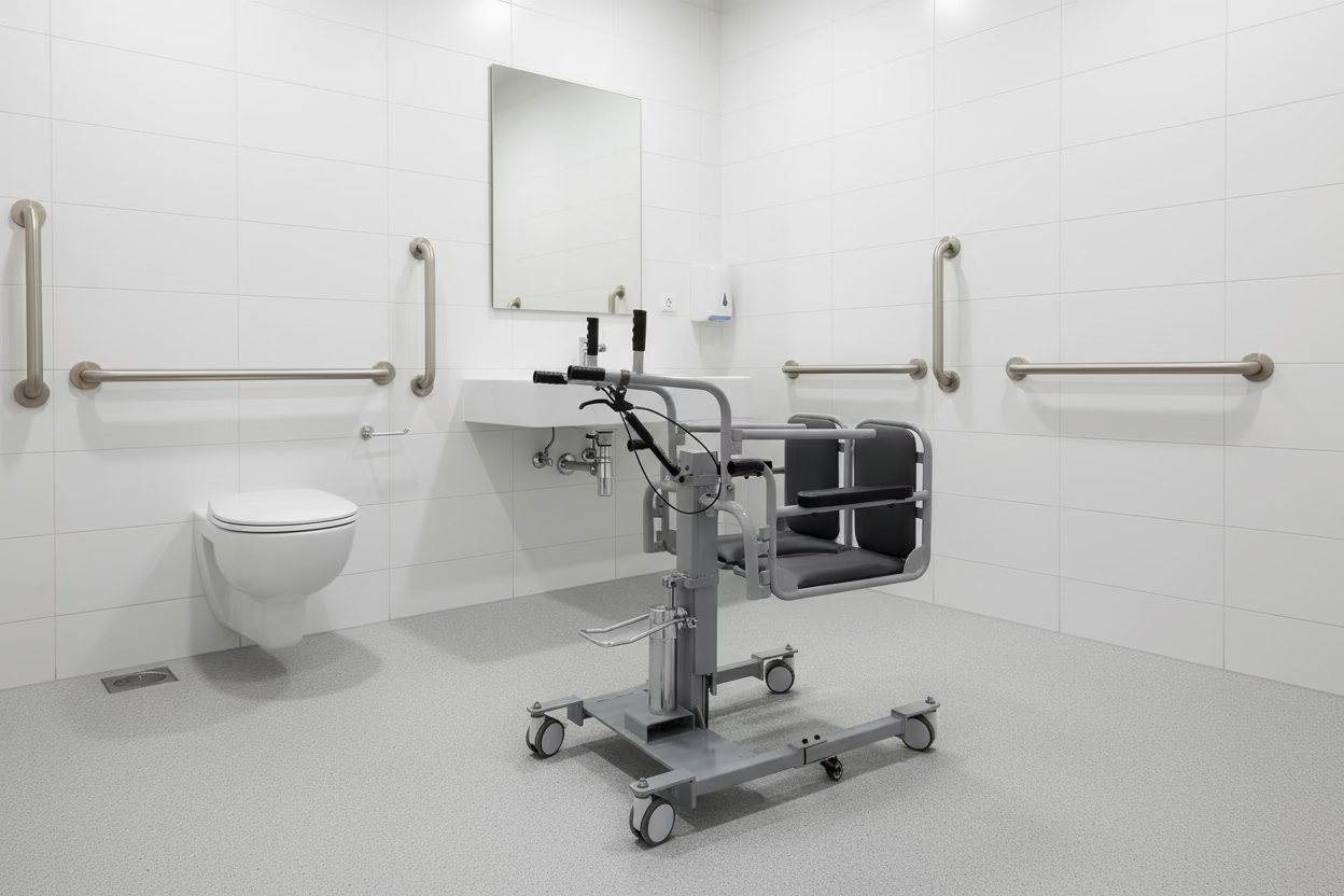 Commode Transfer Manual Chair - Manually Height Adjusted - Lifting Support