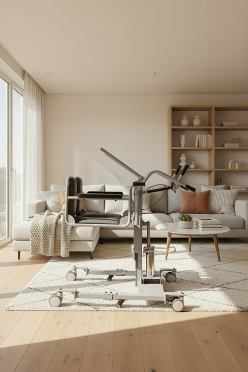 Commode Transfer Manual Chair - Manually Height Adjusted - Lifting Support