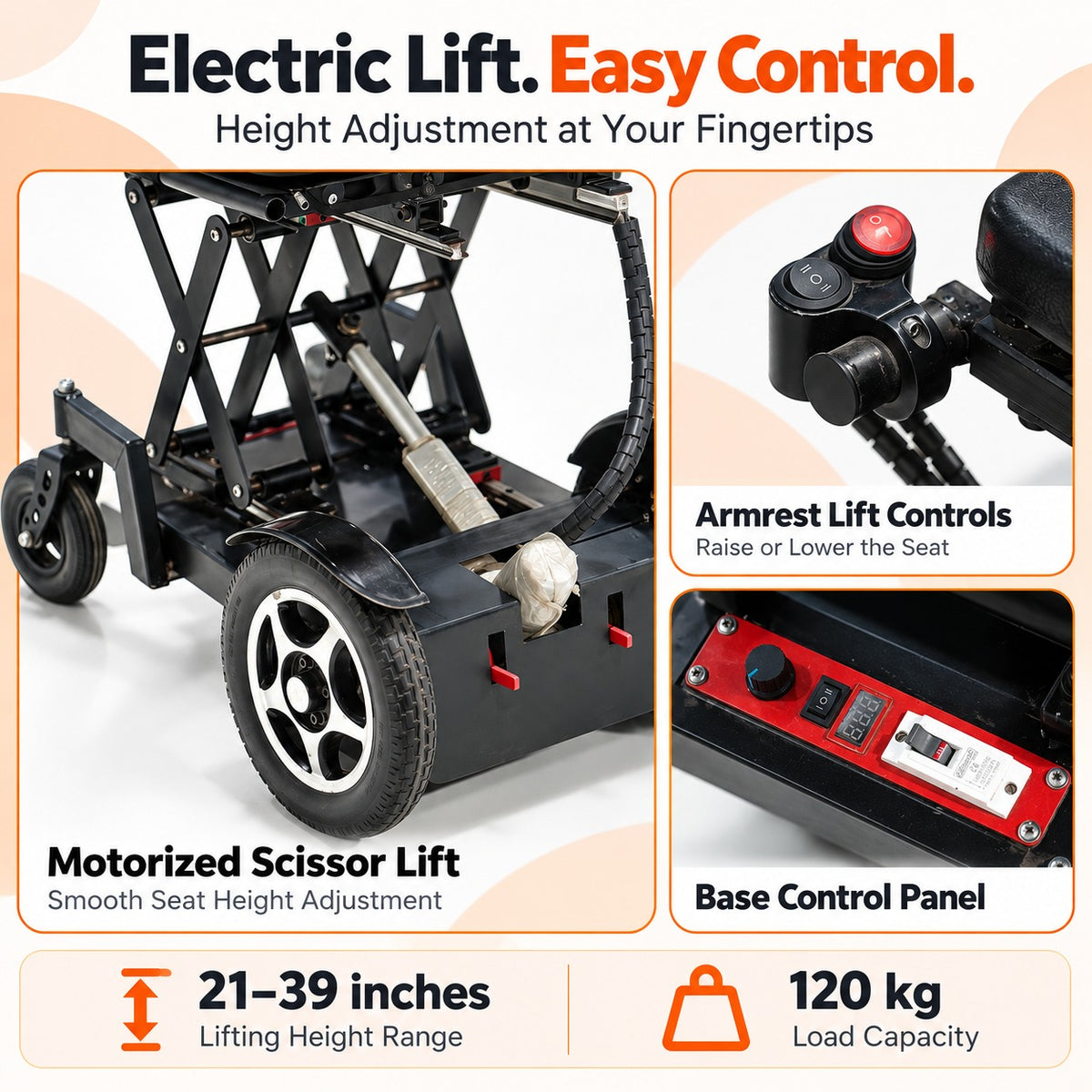 Height Adjustable Power Wheelchair - Scissor Lift Mechanism