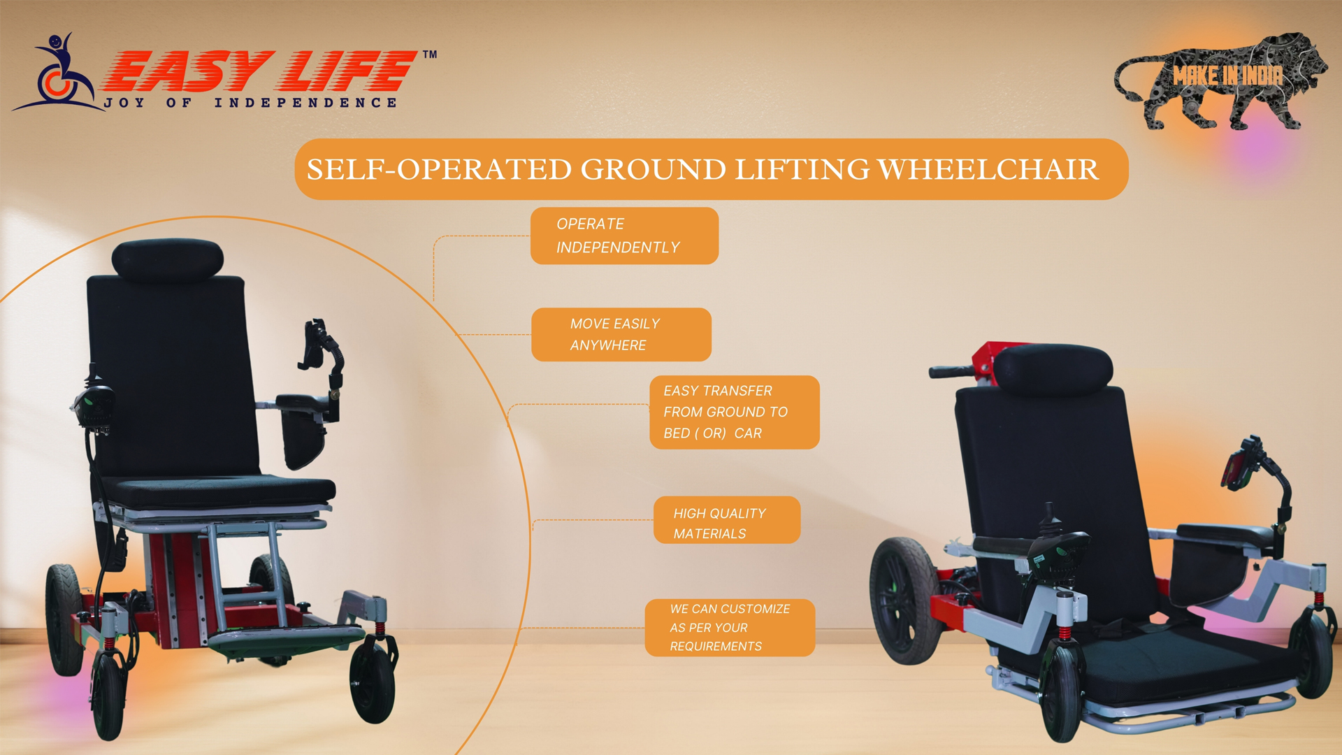 Self Operated Ground Lifting Electric Wheelchair